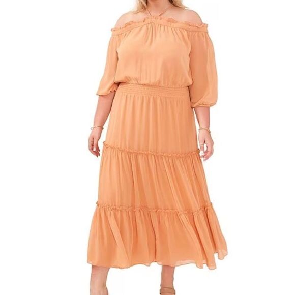 1.State Chiffon Halter Neck 3/4 Sleeve Tiered Blouson Maxi Dress Size 3X - Picture 1 of 5